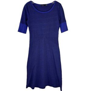 Prana Purblish Blue & Black Striped Scoop Neck Dress Small